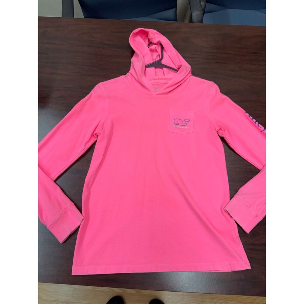 Vineyard Vines Hot Pink Kids Hooded Long Sleeve Pocket Shirt Size Large (14)